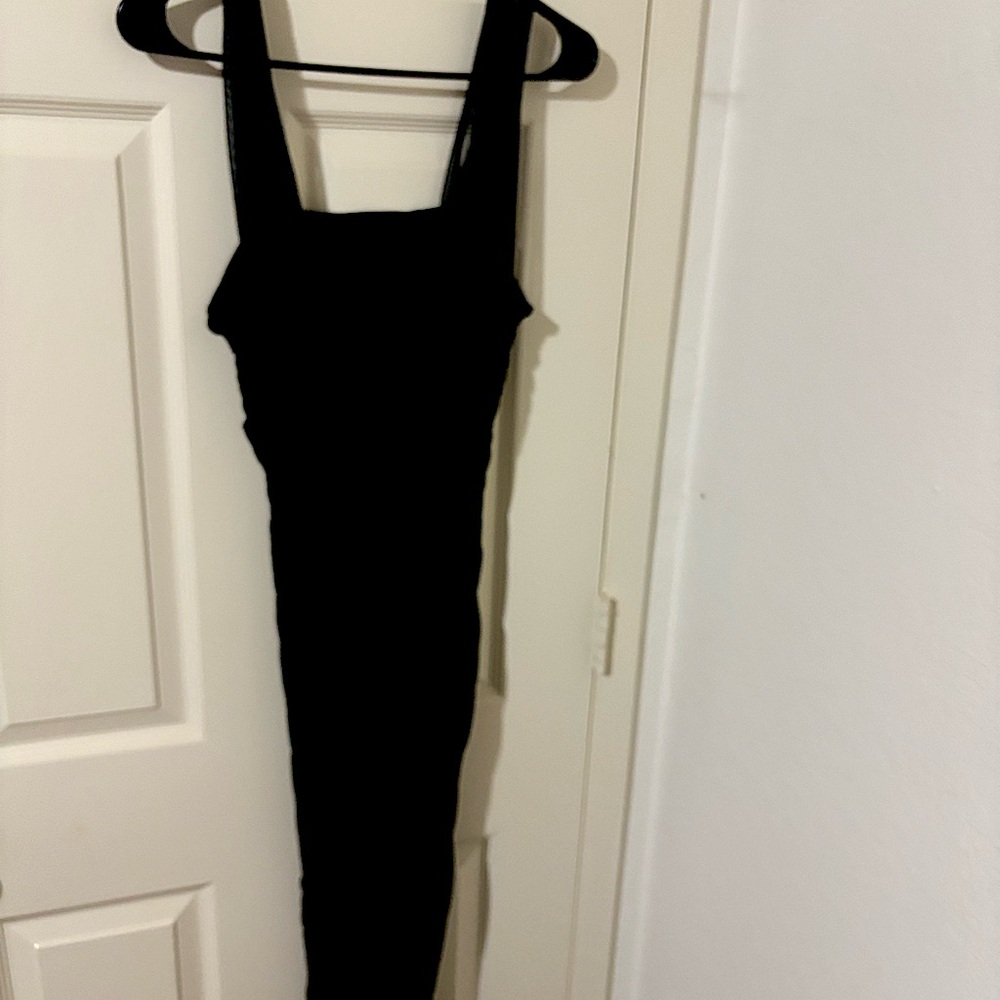 Black Ruched Midi Dress